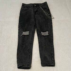 Black acid wash jeans with side chain